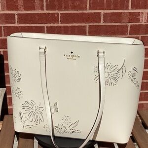Kate Spade Festive Floral Meringue Leather Tote Bag NWT